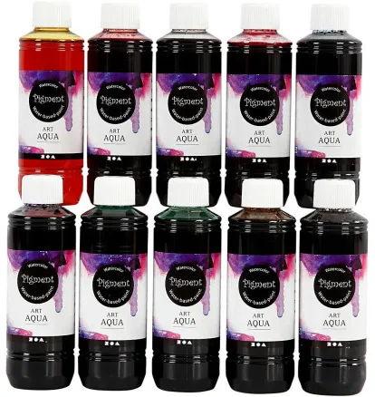 Nestemäinen vesiväri, lajitelma värejä, 250 ml/10 kpl.