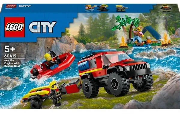 LEGO City 60412 Maastoauto-palokunta-ajoneuvo pelastusveneellä