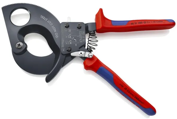 Knipex-kaapelileikkuri (räikkäperiaate) mustaksi lakattu, monikomponenttikahvalla 280 mm