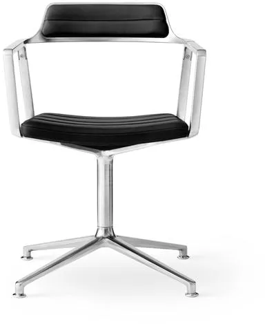 Vipp 452 Kääntyvä tuoli lattialiukusilla Alumiini/Musta nahka