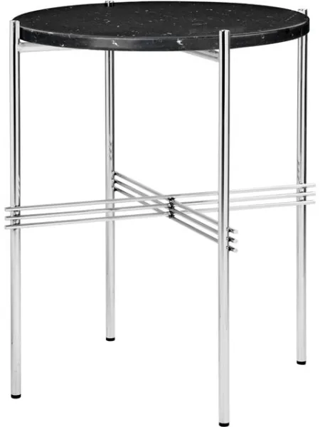 GUBI TS Sivupöytä Pyöreä Ø40 Kiillotettu Teräs/Musta Marquina Marmori