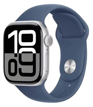 Apple Watch Series 10 GPS 42mm - Hopeinen alumiinikuori ja denim-urheiluranneke - S/M