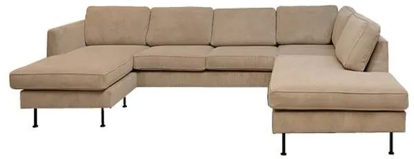 Thy-sohva, jossa on chaise longue ja avoin pää - 305 x 210 cm - beige sametti - vasemmanpuoleinen